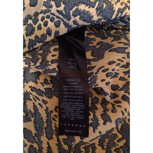 Top shop  puff ruffled sleeve zebra print  dress sz 2 Boho Feminine Cottagecore - Picture 10 of 11
